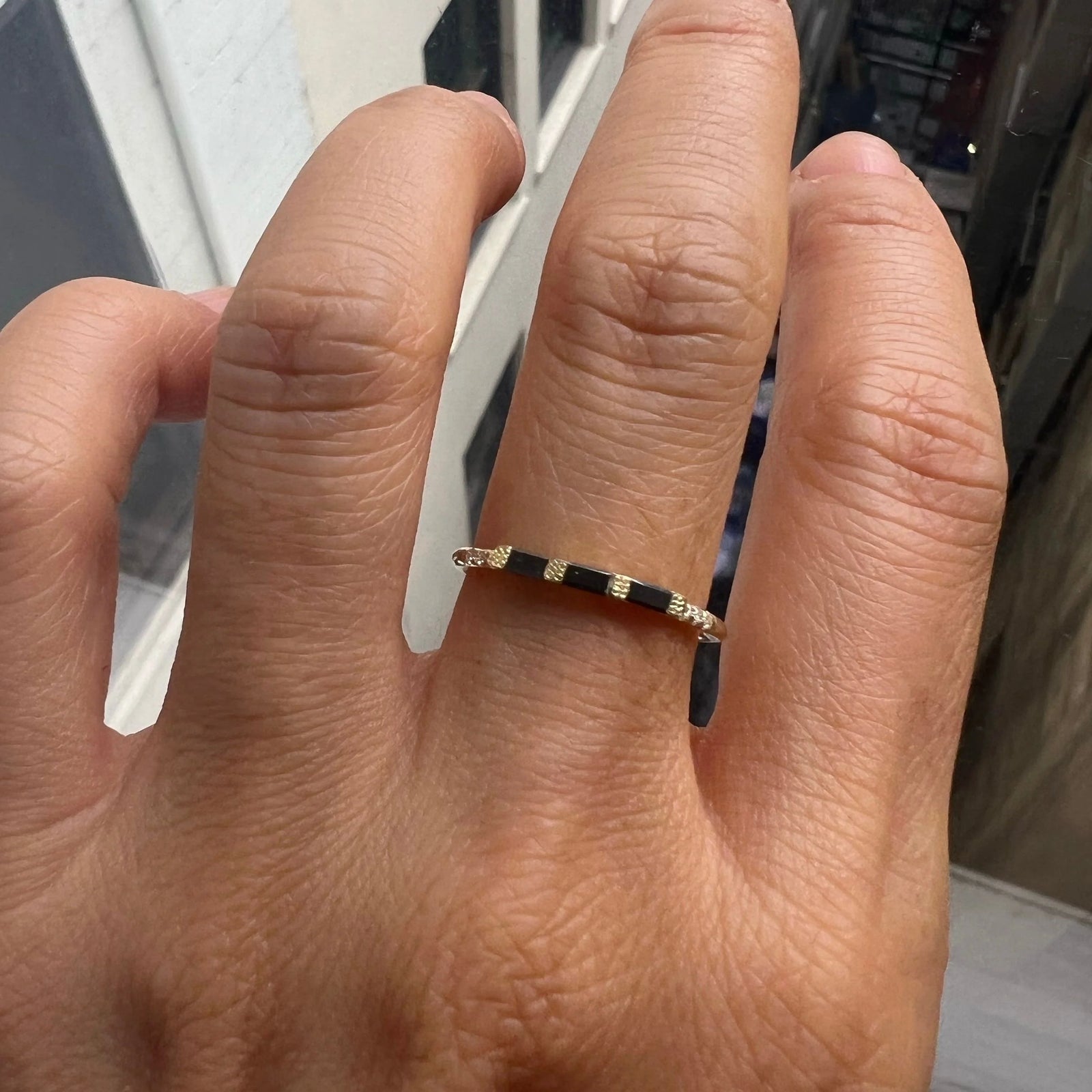 3 Black Diamond Baguette Equilibrium Ring