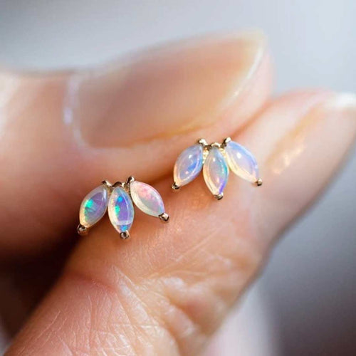 14kt Gold Opal Lotus Stud Earrings